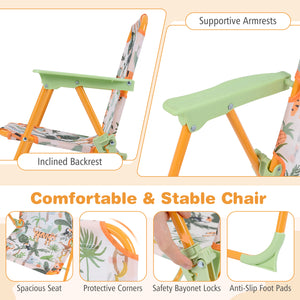 Kids Outdoor Table and Chair Set with 2 Folding Chairs and Height Adjustable Umbrella-Yellow