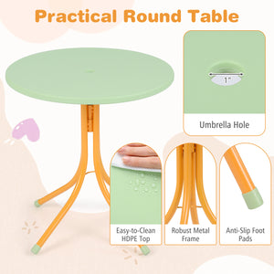 Kids Outdoor Table and Chair Set with 2 Folding Chairs and Height Adjustable Umbrella-Yellow