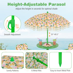 Kids Outdoor Table and Chair Set with 2 Folding Chairs and Height Adjustable Umbrella-Beige