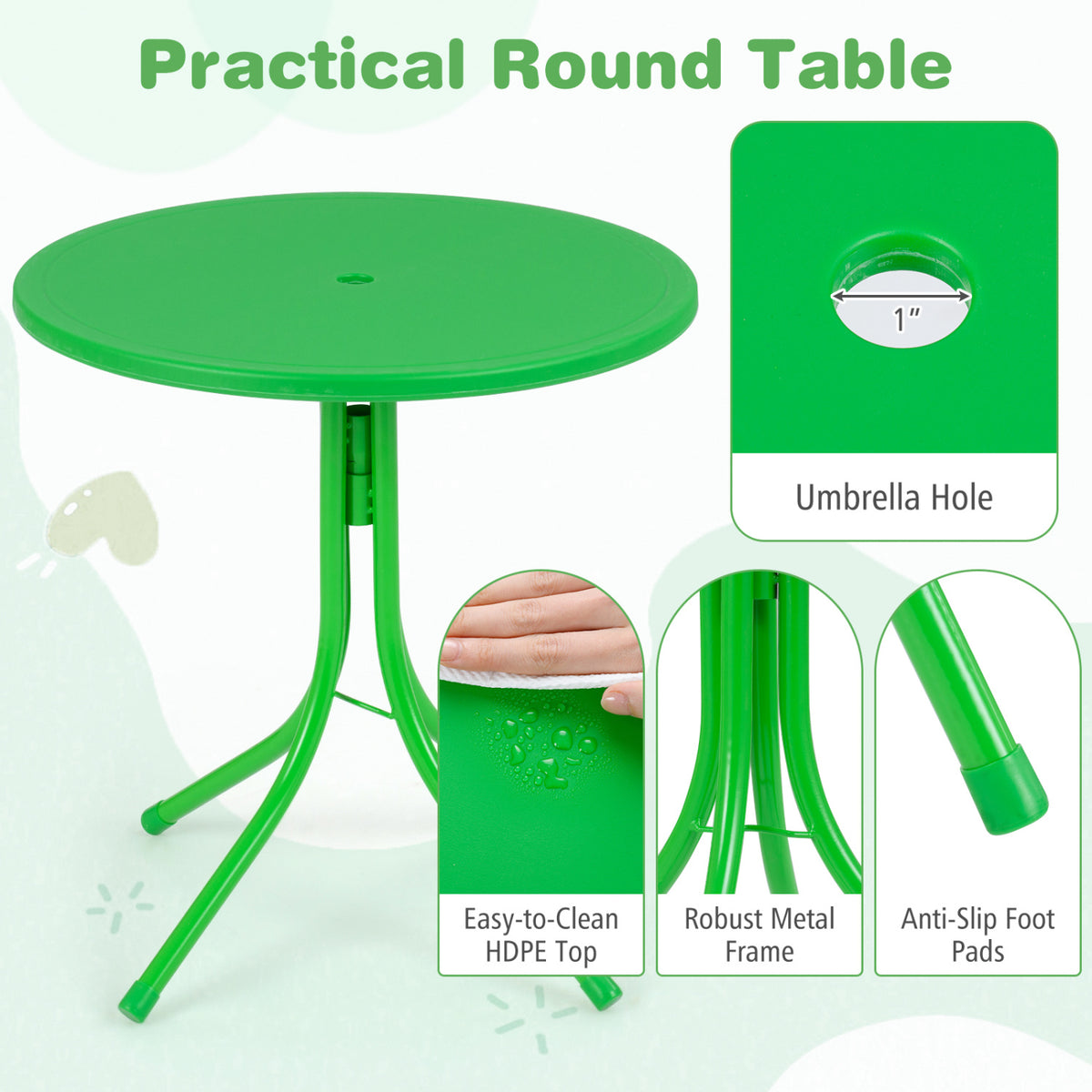 Kids Outdoor Table and Chair Set with 2 Folding Chairs and Height Adjustable Umbrella-Beige