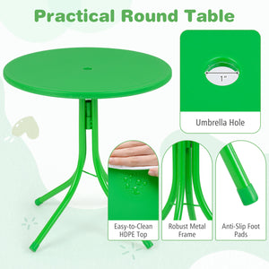 Kids Outdoor Table and Chair Set with 2 Folding Chairs and Height Adjustable Umbrella-Beige
