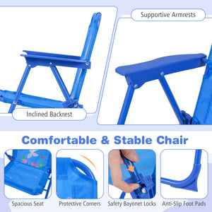 Kids Outdoor Table and Chair Set with 2 Folding Chairs and Height Adjustable Umbrella-Navy