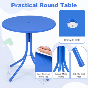 Kids Outdoor Table and Chair Set with 2 Folding Chairs and Height Adjustable Umbrella-Navy