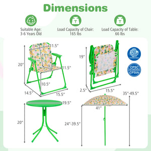 Kids Outdoor Table and Chair Set with 2 Folding Chairs and Height Adjustable Umbrella-Beige