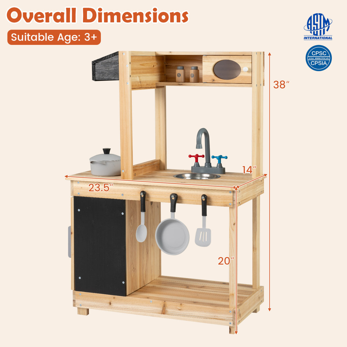 Kids Outdoor Wooden Mud Kitchen with Stoves and Chalkboard-Natural