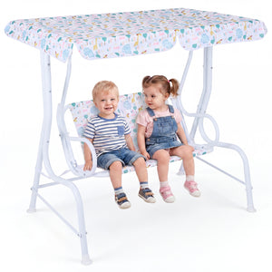 Kids Patio Swing 2-Seater Outdoor Porch Swing Lounge Chair with Adjustable Canopy-White