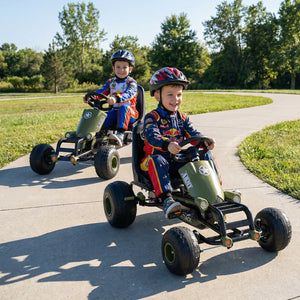 Kids Pedal Go Kart with Steering Wheel and Gear Shifter and Handbrake-Green