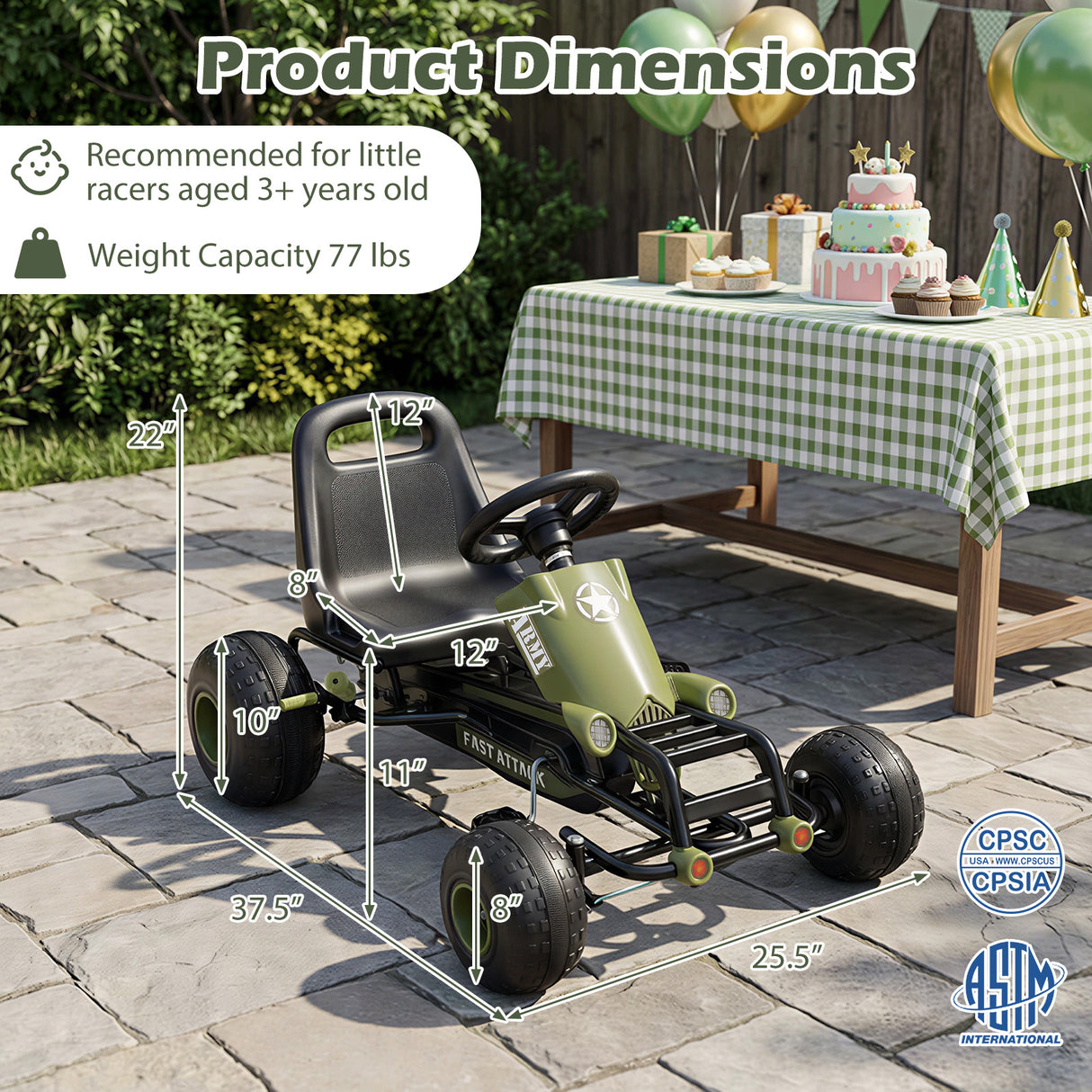 Kids Pedal Go Kart with Steering Wheel and Gear Shifter and Handbrake-Green