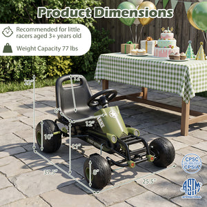 Kids Pedal Go Kart with Steering Wheel and Gear Shifter and Handbrake-Green