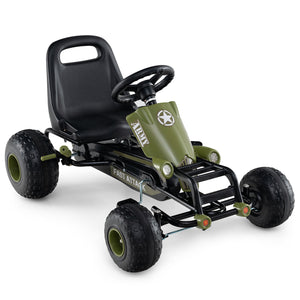 Kids Pedal Go Kart with Steering Wheel and Gear Shifter and Handbrake-Green