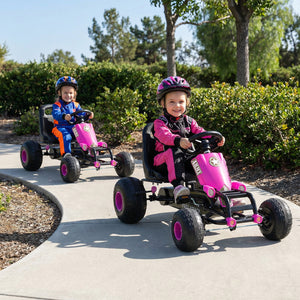 Kids Pedal Go Kart with Steering Wheel and Gear Shifter and Handbrake-Pink