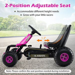Kids Pedal Go Kart with Steering Wheel and Gear Shifter and Handbrake-Pink