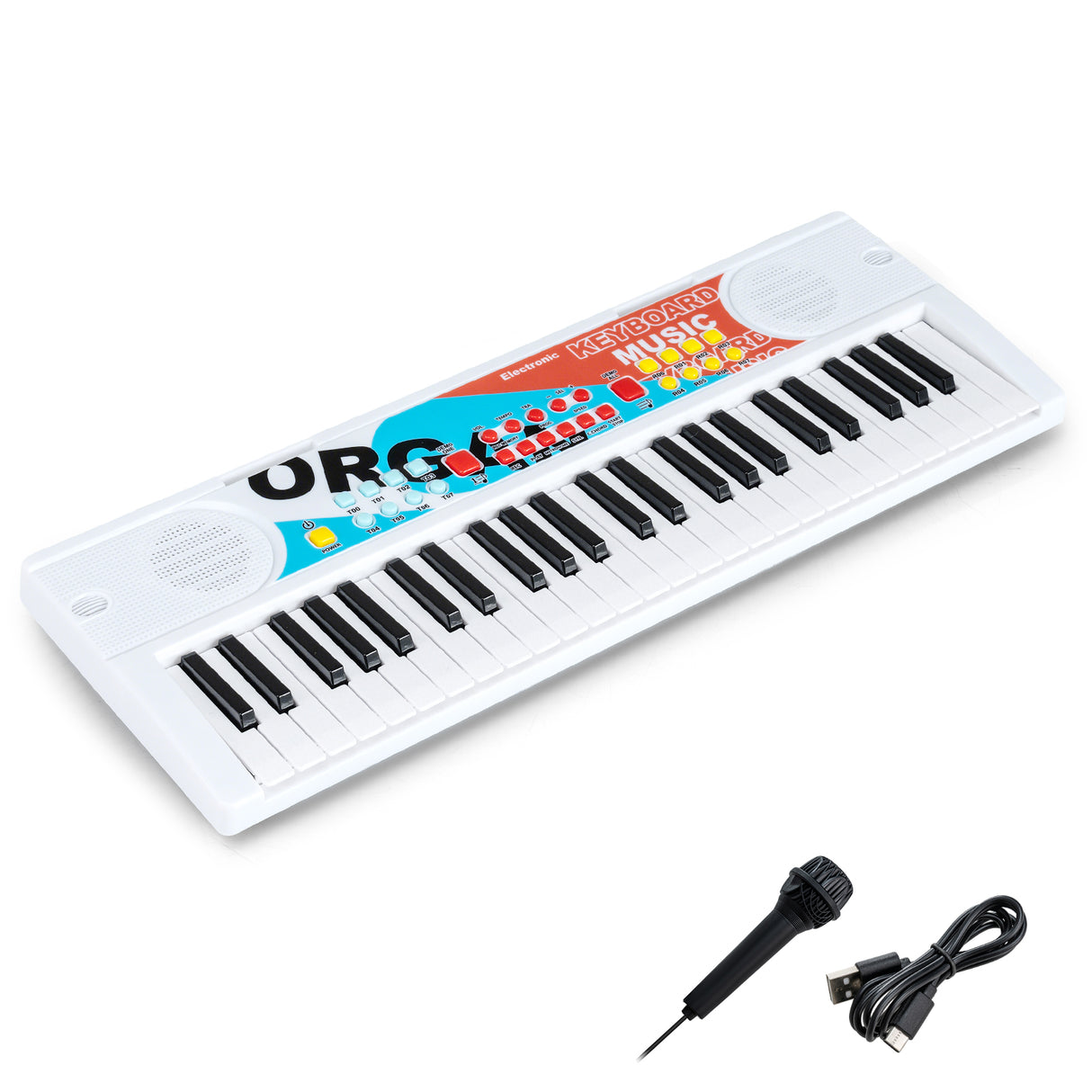 Kids Piano Keyboard 49 Keys Portable Electric Keyboard Piano with 8 Rhythms 8 Tones-White