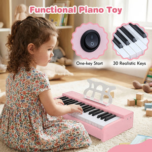 Kids Piano Keyboard 30 Keys Digital Piano with Music Stand for 3+ Years Old Beginners-Pink
