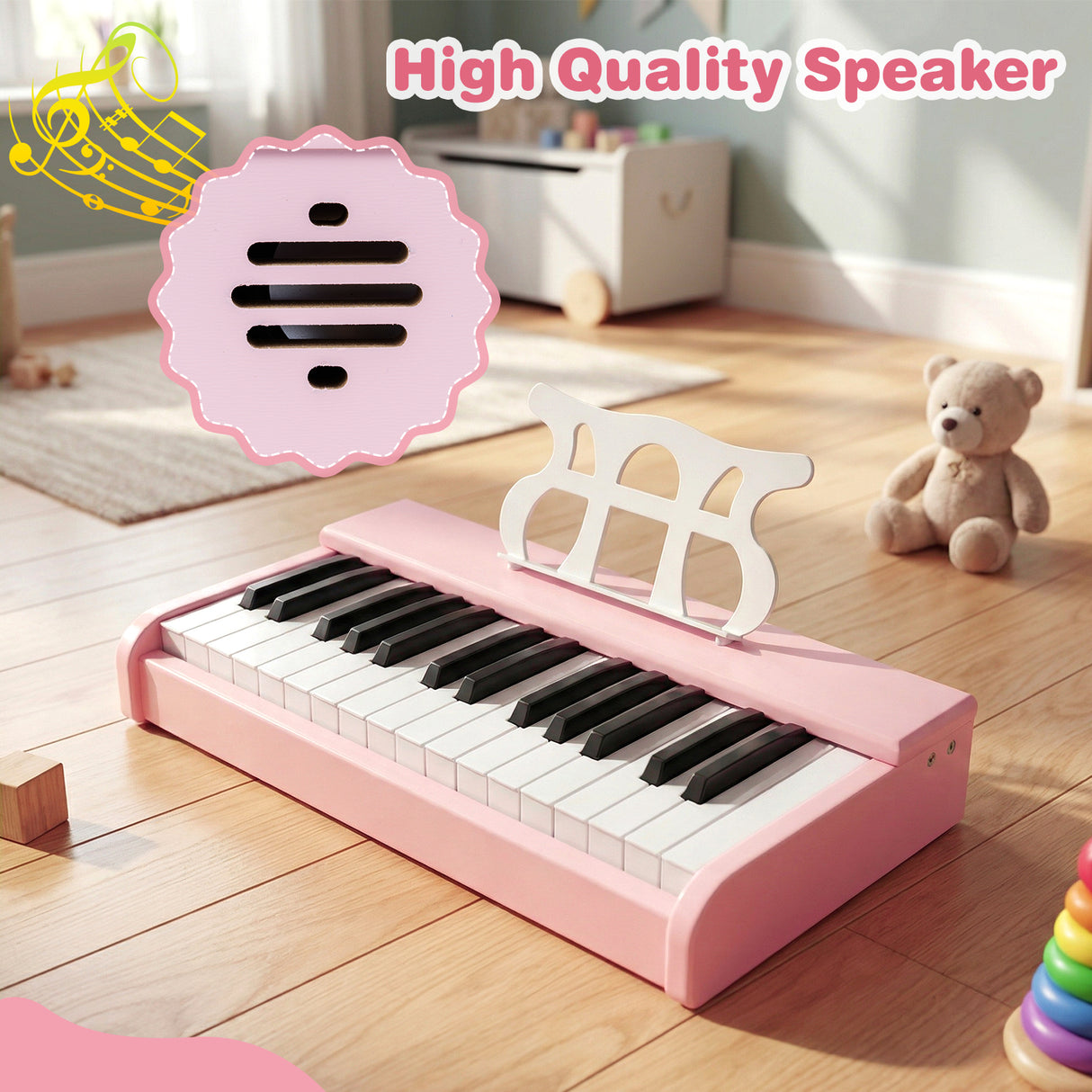 Kids Piano Keyboard 30 Keys Digital Piano with Music Stand for 3+ Years Old Beginners-Pink