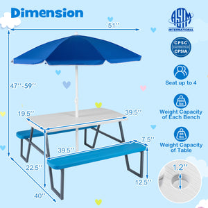 Kids Picnic Table with Benches Seats up to 4-Blue
