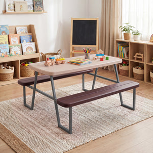 Kids Picnic Table with Benches Seats up to 4-Brown