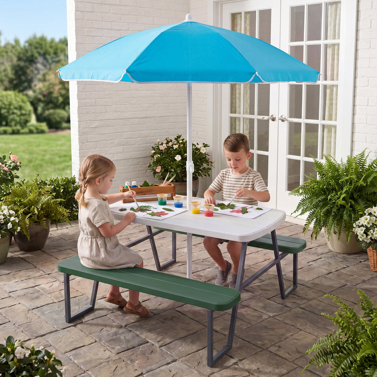 Kids Picnic Table with Benches Seats up to 4-Green