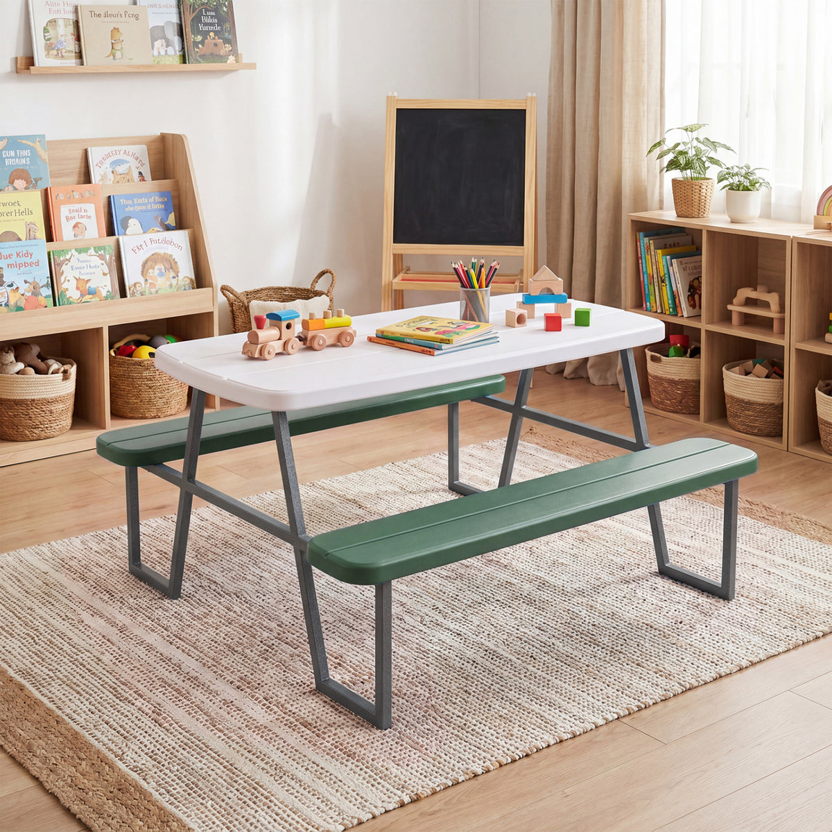 Kids Picnic Table with Benches Seats up to 4-Green