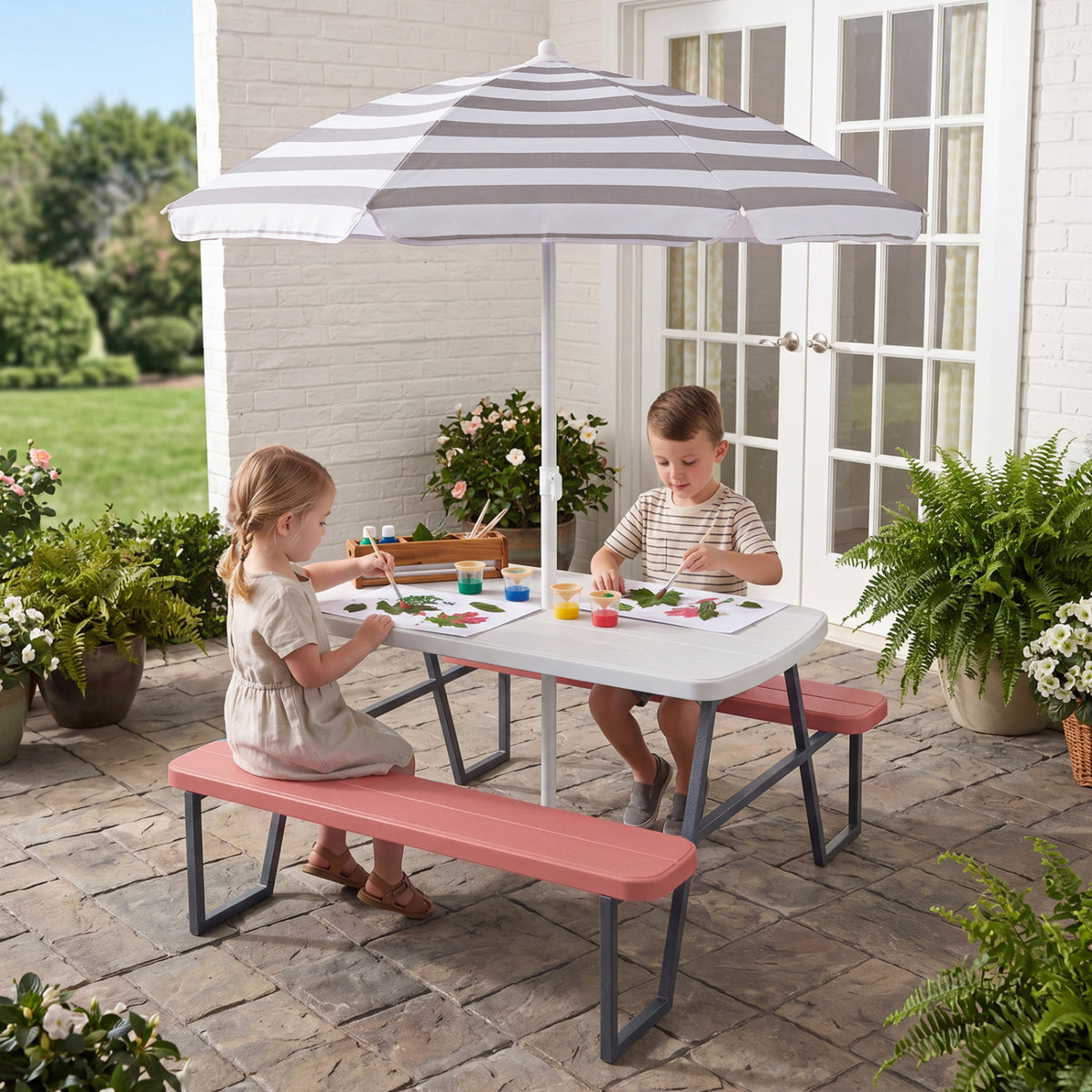 Kids Picnic Table with Benches Seats up to 4-Pink