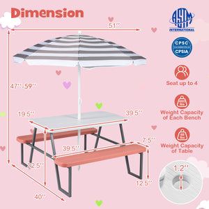 Kids Picnic Table with Benches Seats up to 4-Pink