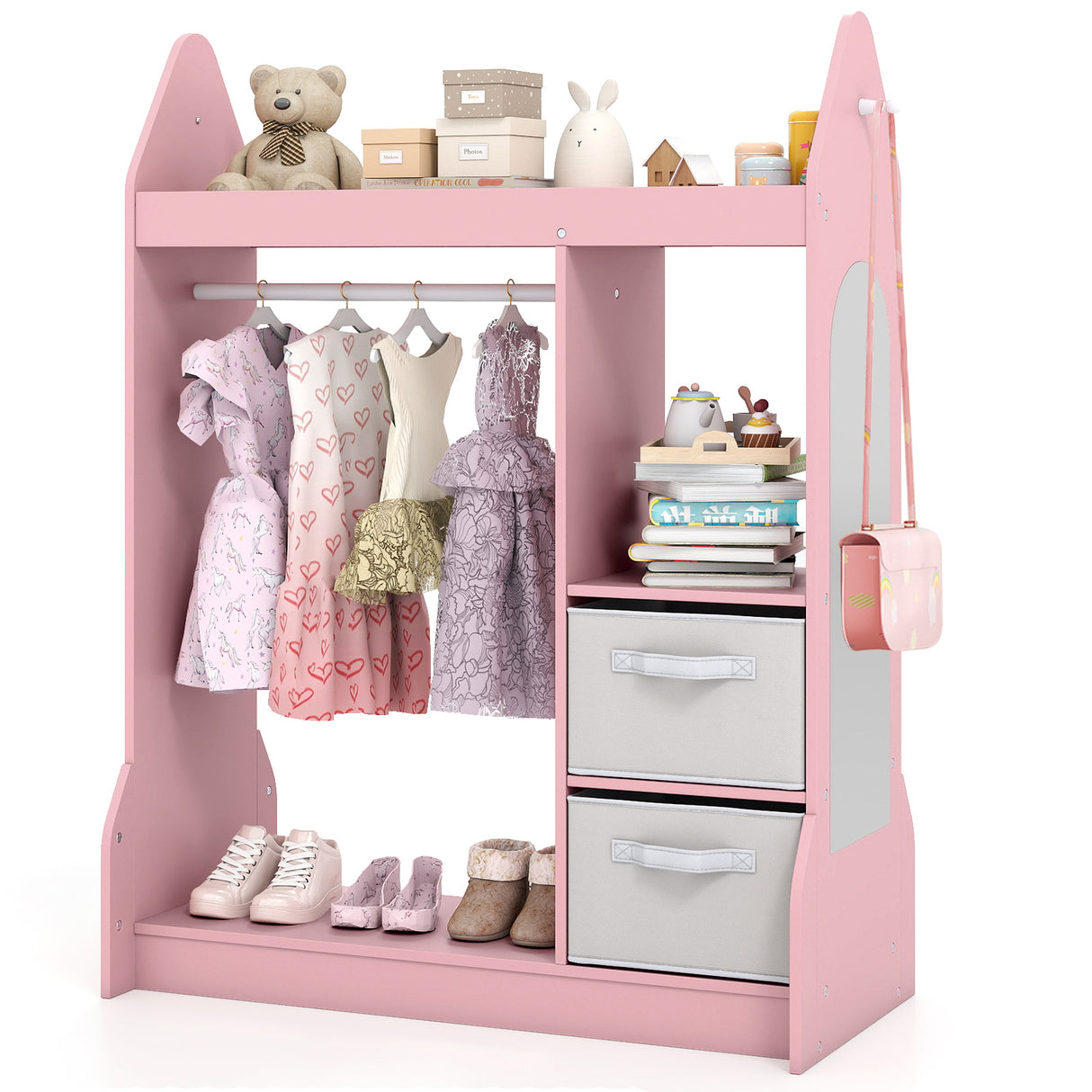 Kids Play Armoire Dresser with Cloth Hanger-Pink