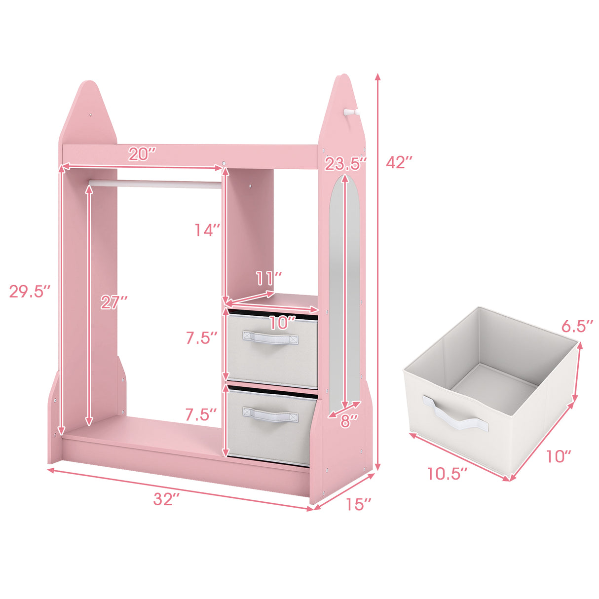 Kids Play Armoire Dresser with Cloth Hanger-Pink