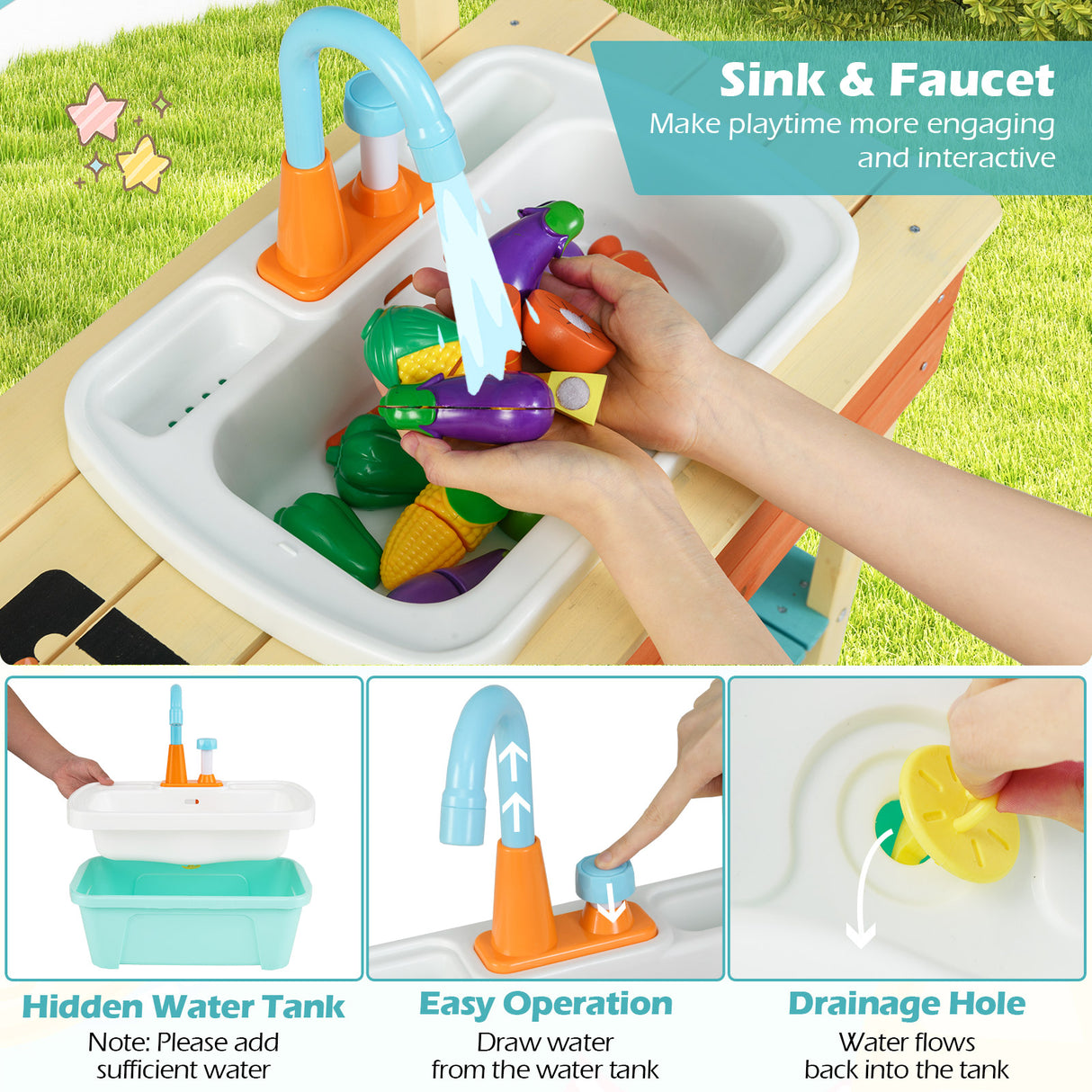 Kids Play Kitchen Set  Wooden Kitchen Playset Chef Pretend Mud Kitchen-Blue