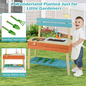 Kids Play Kitchen Set  Wooden Kitchen Playset Chef Pretend Mud Kitchen-Blue