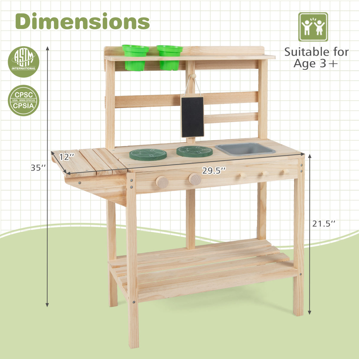 Kids Play Kitchen Set Wooden Kitchen Playset with Stoves for Boys Girls 3+-Natural