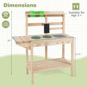 Kids Play Kitchen Set Wooden Kitchen Playset with Stoves for Boys Girls 3+-Natural