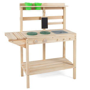Kids Play Kitchen Set Wooden Kitchen Playset with Stoves for Boys Girls 3+-Natural