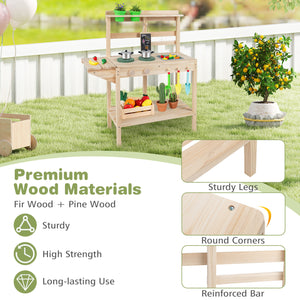 Kids Play Kitchen Set Wooden Kitchen Playset with Stoves for Boys Girls 3+-Natural