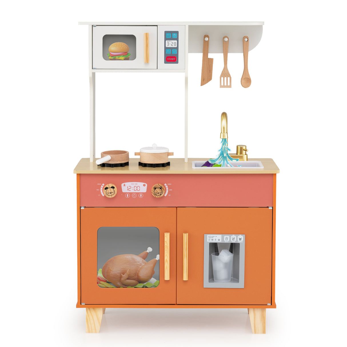 Kids Play Kitchen with Microwave and Rotation Knobs for Girls Boys Aged 3-6-Orange