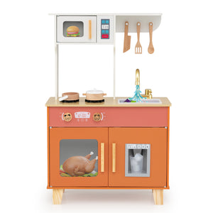 Kids Play Kitchen with Microwave and Rotation Knobs for Girls Boys Aged 3-6-Orange