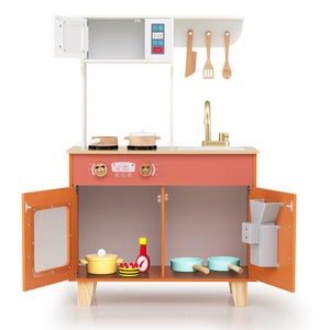 Kids Play Kitchen with Microwave and Rotation Knobs for Girls Boys Aged 3-6-Orange