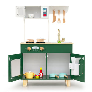 Kids Play Kitchen with Microwave and Rotation Knobs for Girls Boys Aged 3-6-Green