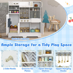 Kids Play Kitchen with Stoves and Faucet for Girls Boys Aged 3-6-White