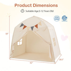 Kids Play Tent Bed Tent with String Lights Extra Large Playhouse Tent-Beige