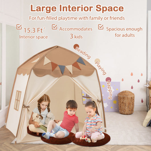 Kids Play Tent Bed Tent with String Lights Extra Large Playhouse Tent-Coffee