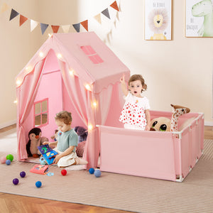 Kids Play Tent with Playpen 2-in-1 Toddler Playhouse with Yard-Pink