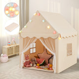 Kids Playhouse Tent with Star Lights and Mat-Beige