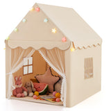 Kids Playhouse Tent with Star Lights and Mat-Beige