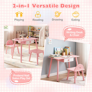 Kids Pretend Nail Salon Playset with Wooden Toddlers Makeup - Pink