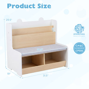 Kids Reading Nook with Bench Bookshelf and 2 Cubbies-White