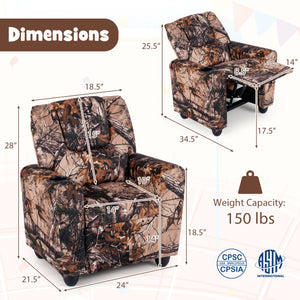 Kids Recliner Chair Push Back Toddler Reclining Armchair with Cup Holder-Camouflage