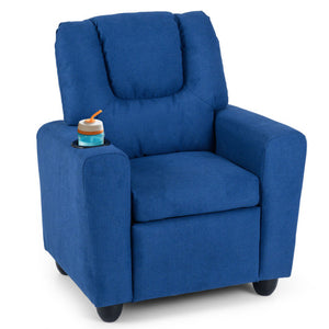 Kids Recliner Chair Push Back Toddler Reclining Armchair with Cup Holder-Blue