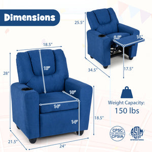 Kids Recliner Chair Push Back Toddler Reclining Armchair with Cup Holder-Blue