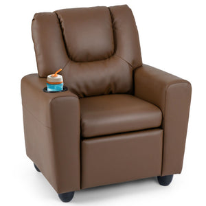 Kids Recliner Chair Push Back Toddler Reclining Armchair with Cup Holder-Brown