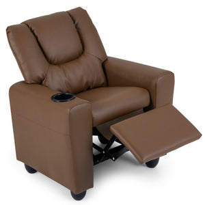 Kids Recliner Chair Push Back Toddler Reclining Armchair with Cup Holder-Brown